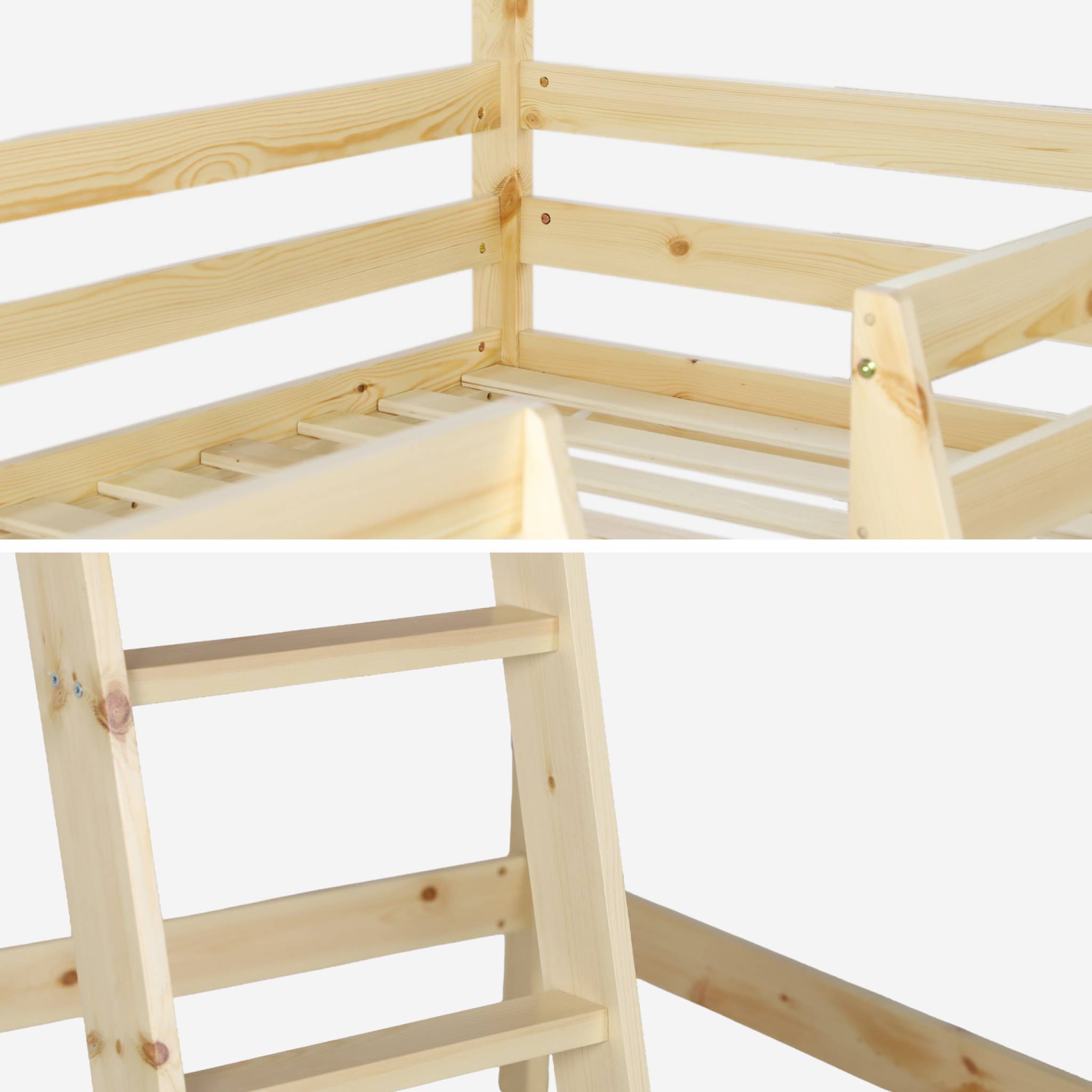 Lit enfant mezzanine cabane 90 x 190 cm pin naturel ROYA