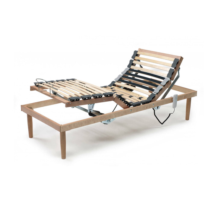 Rete letto singolo Arby, Rete a doghe in legno con motore, 100% Made in Italy, Rete ortopedica reclinabile motorizzata, Cm 80x190h 34
