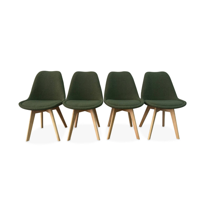 Chaise scandinave bois de hêtre et bouclette (lot de 4) NILS