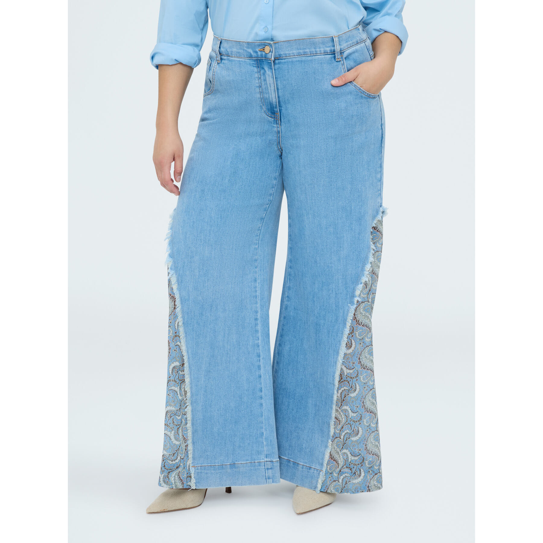 Fiorella Rubino - Jeans Wide Leg con inserto bandana - Azzurro