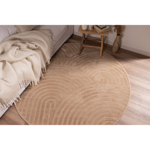 BIANCA - Tapis rond à motif arc en ciel en relief - Beige