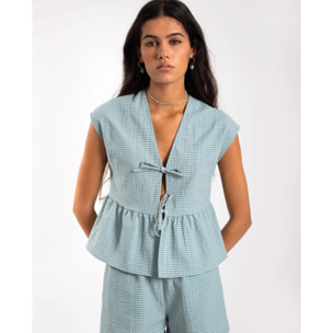 Blusa de mujer con lazos y estampado vichy