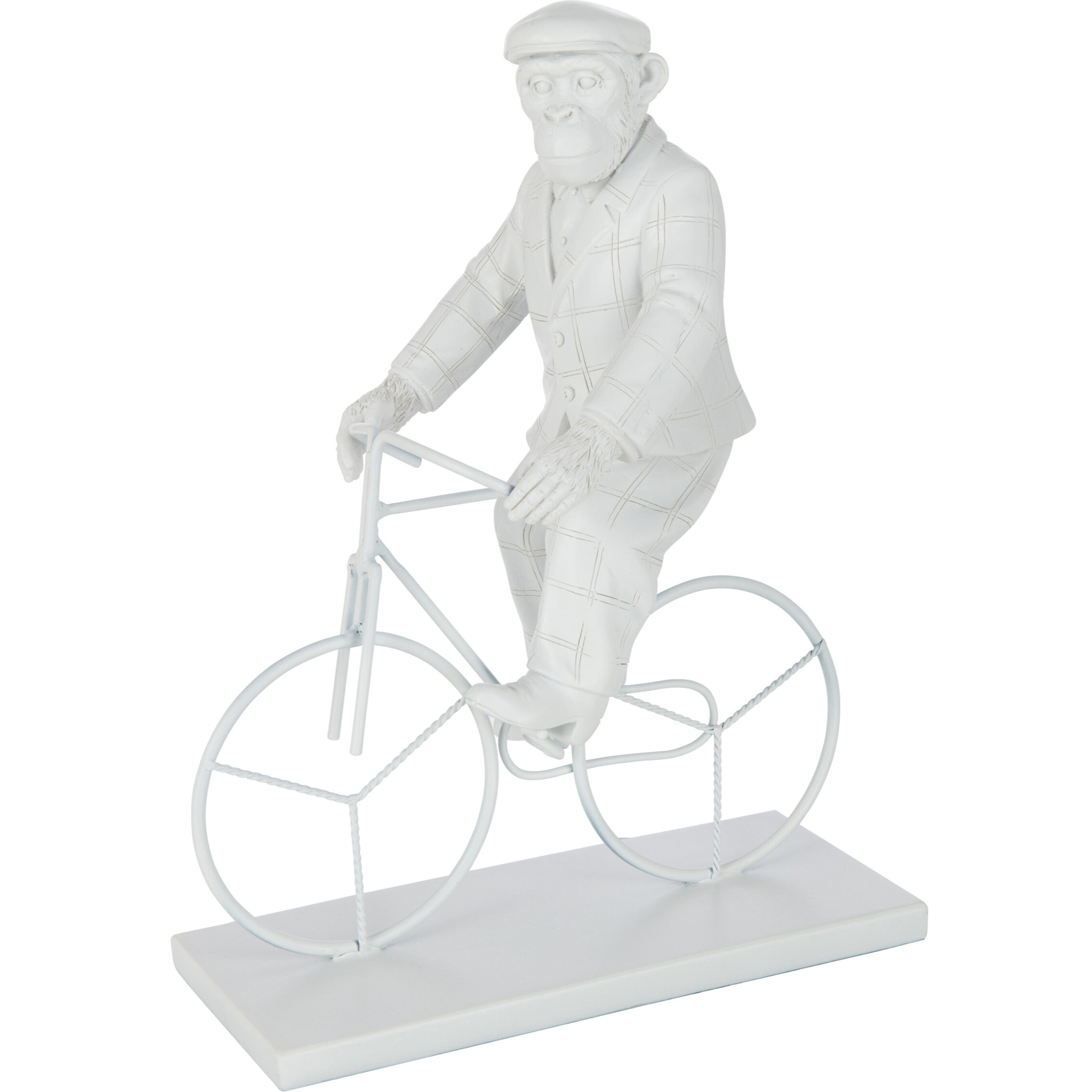 J-Line décoration Singe Vélo - polyrésine - blanc - large