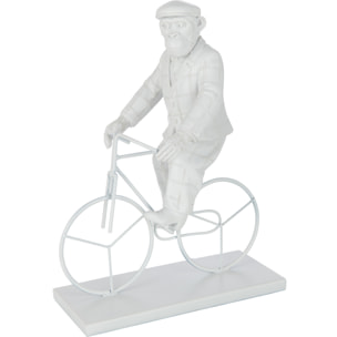 J-Line décoration Singe Vélo - polyrésine - blanc - large