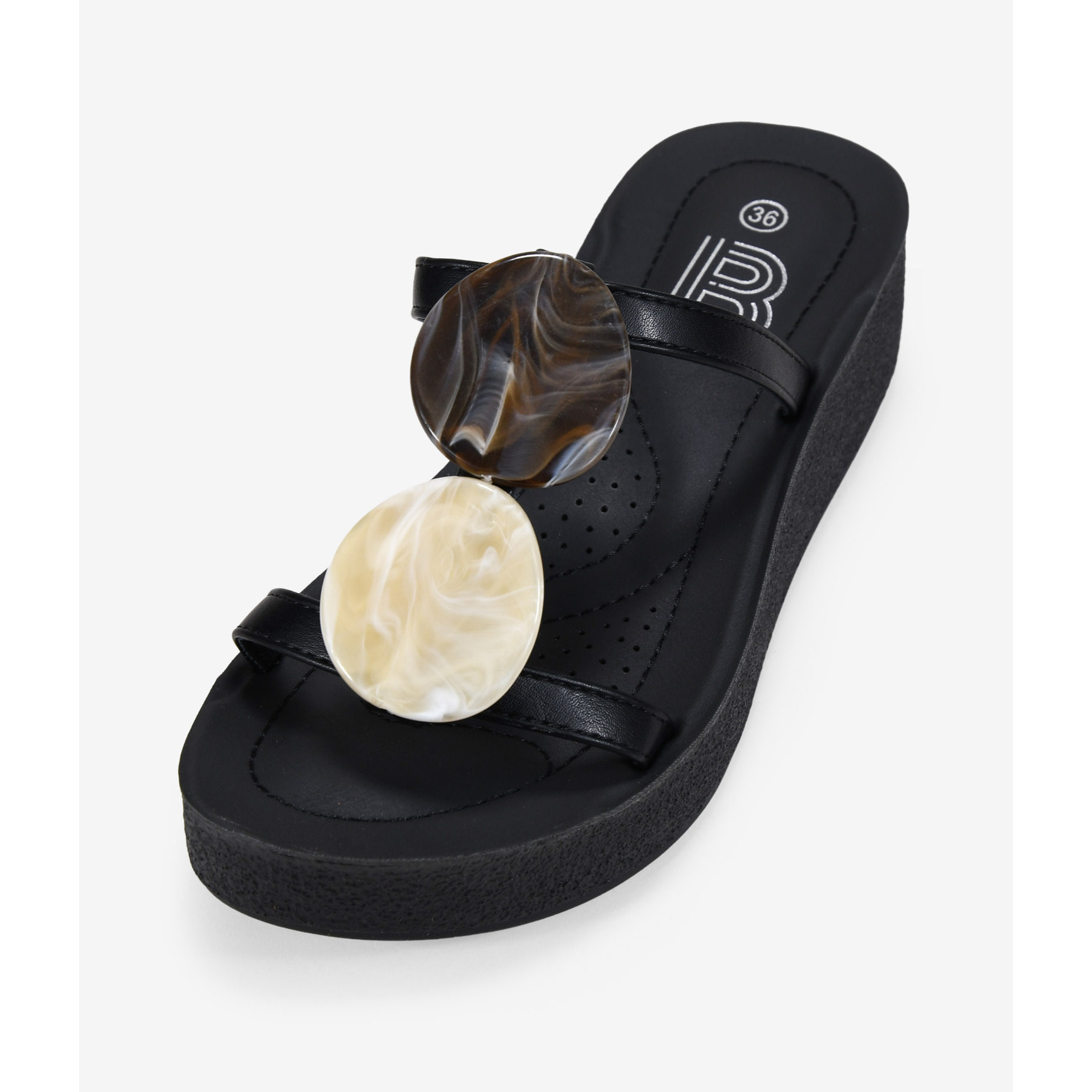 Sandalias de cuña negras con piedras