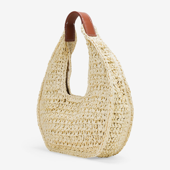 Bolso de hombro beige en rafia