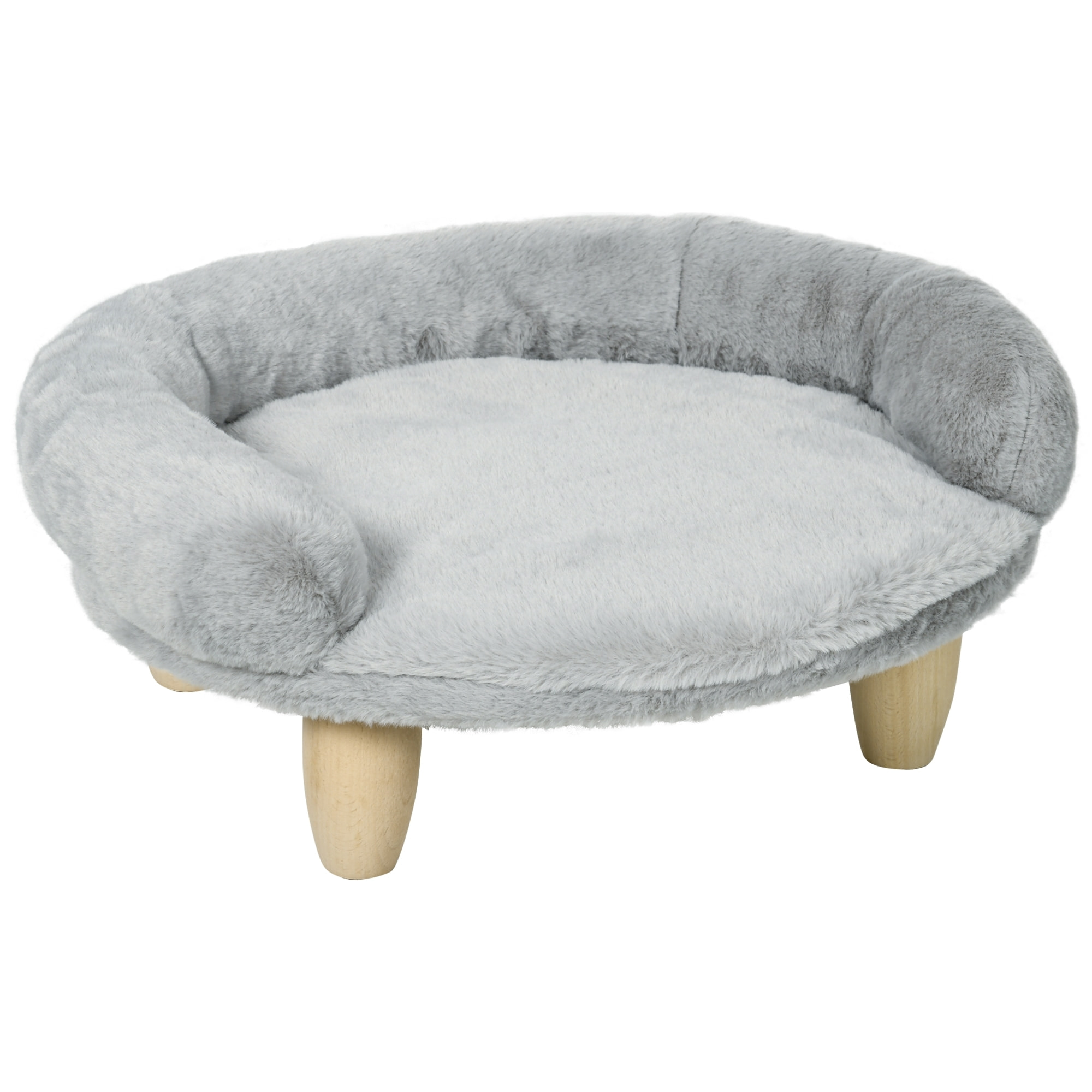 Canapé panier chien ou chat design scandinave housse amovible pieds en bois peluche douce gris