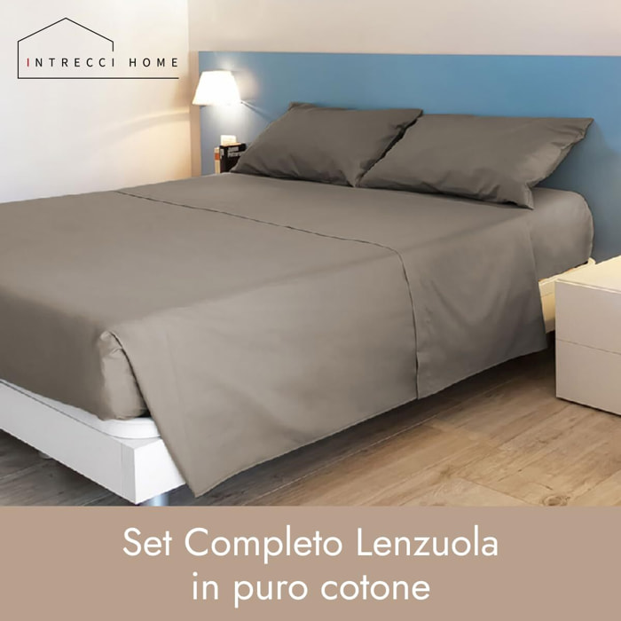 Completo lenzuola in cotone - tortora
