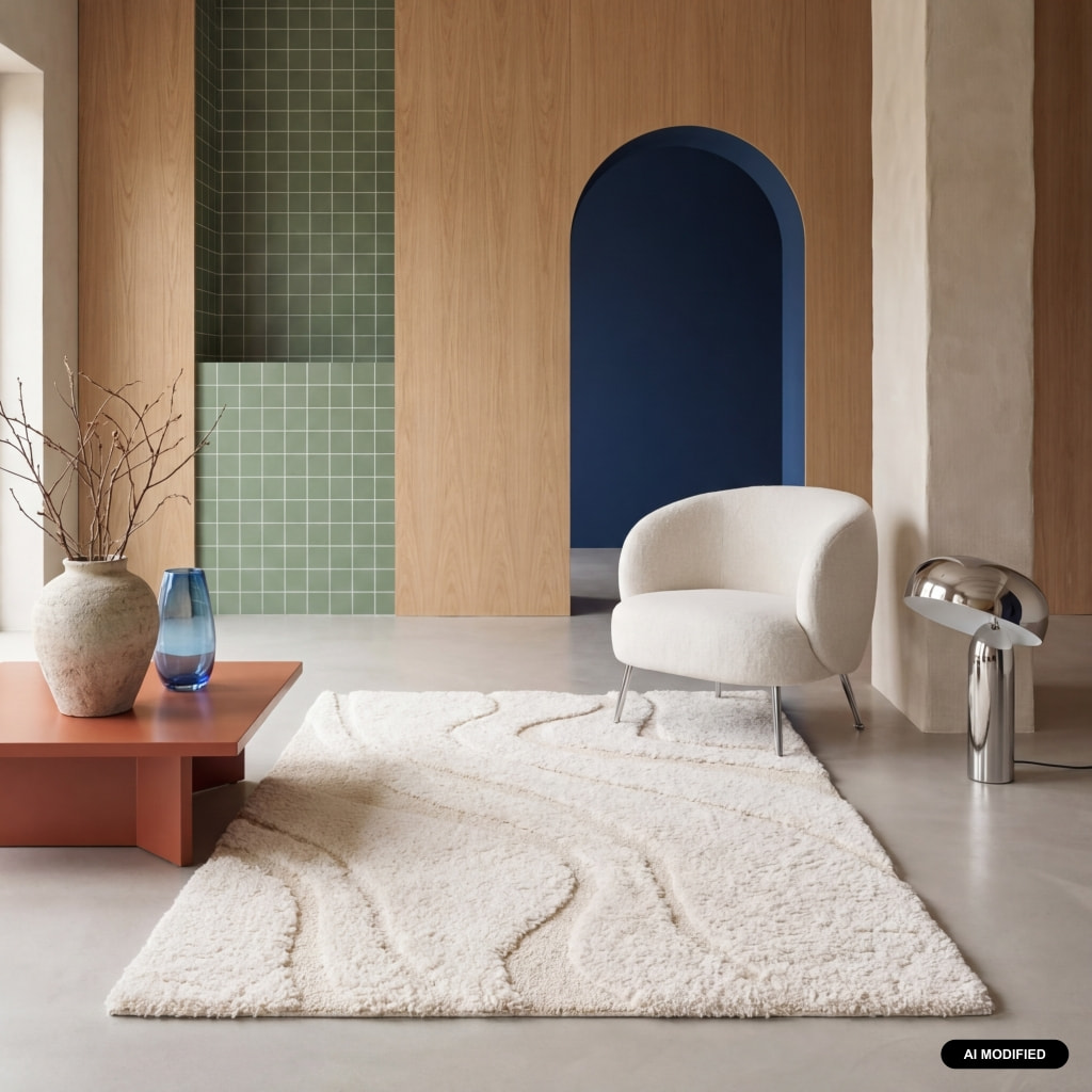 Tapis intérieur shaggy motif avec relief crème AMY