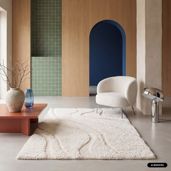 Tapis intérieur shaggy motif avec relief crème AMY