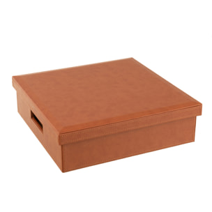 J-Line Boite Jeu De Cartes+Echecs Simili Cuir Cognac