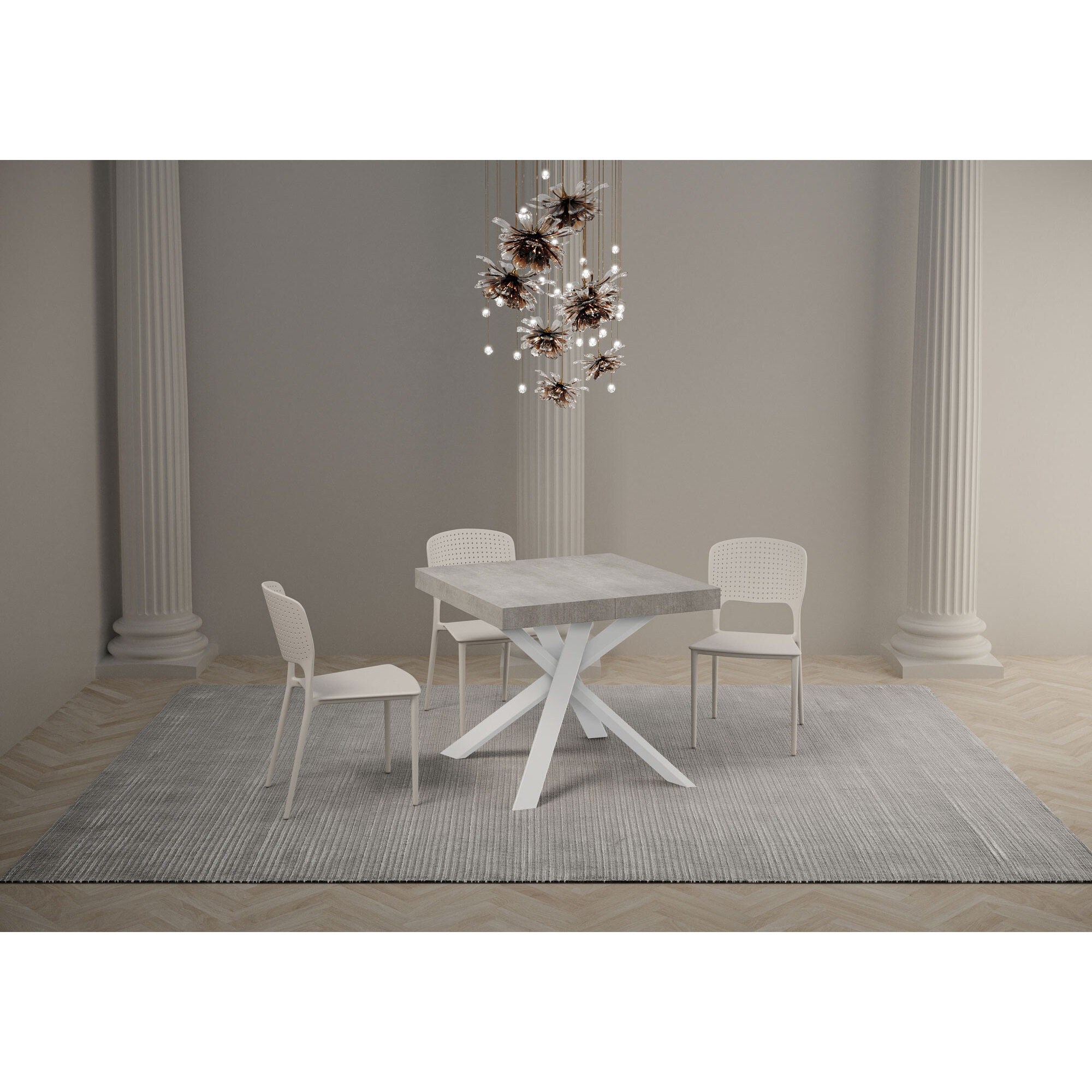 Mesa extensible 90x90/194 cm Clerk tapa Cemento patas Blancas