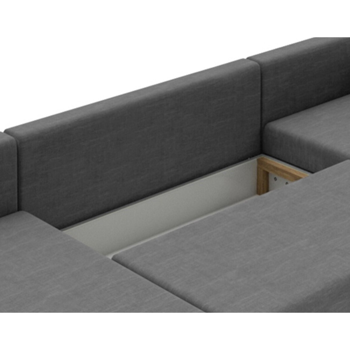 Leslie - Canapé panoramique d'angle réversible 7 places convertible avec coffre en tissu - Gris foncé