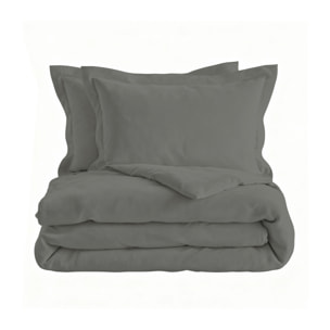 PARURE COPRIPIUMINO RASO CLOE, 100% Raso di Cotone, Made in Italy - FUMO
