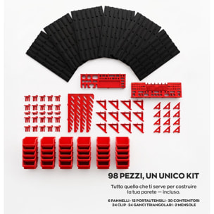 Peg Large - 6 Pannelli Forati Portautensili da Officina 98 Pezzi Porta attrezzi Portaoggetti da Parete in Metallo Nero