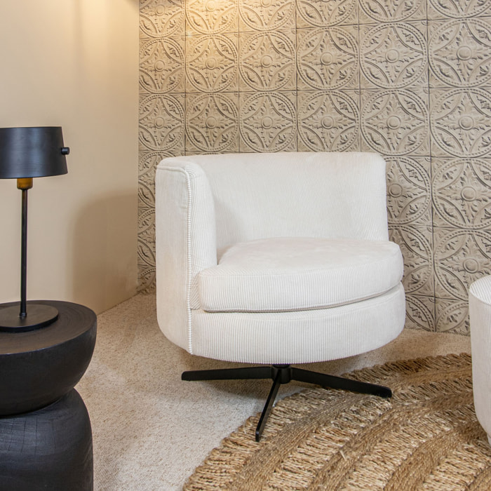 Fauteuil pivotant en velours cotelé écru CASPER