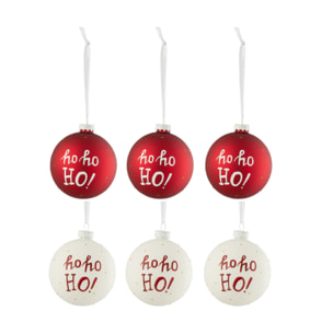 J-Line boule de Noël - verre - blanc/rouge - 6 pièces