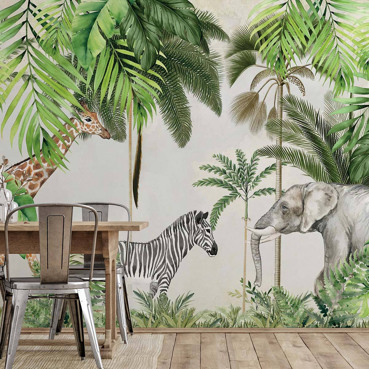 Papier peint enfant animaux de la jungle Intissé
