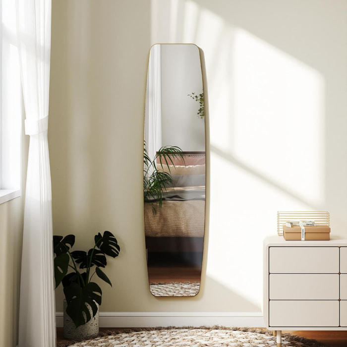 Grand miroir mural ovale design pleine longueur L.40 x H.160 cm cadre métal doré