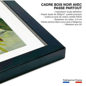 Poster Feuillage tropical Affiche + cadre en bois - Noir