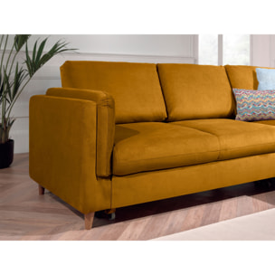 Brooke - canapé d'angle droit - convertible - 5 places - en velours - Jaune