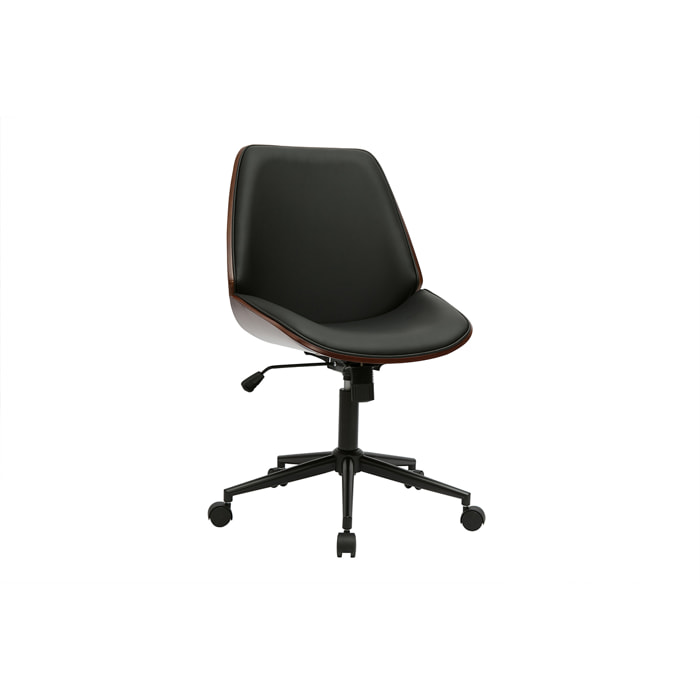 Chaise de bureau à roulettes noire et bois foncé DOUGLAS