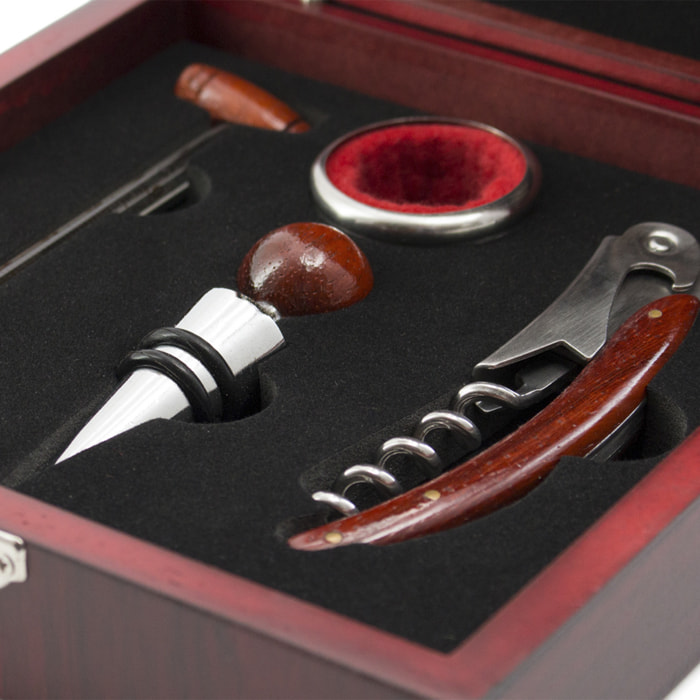 Scacchi, set da vino degli scacchi con pezzi inclusi. Chiusura di sicurezza, accessori in acciaio inox e legno.