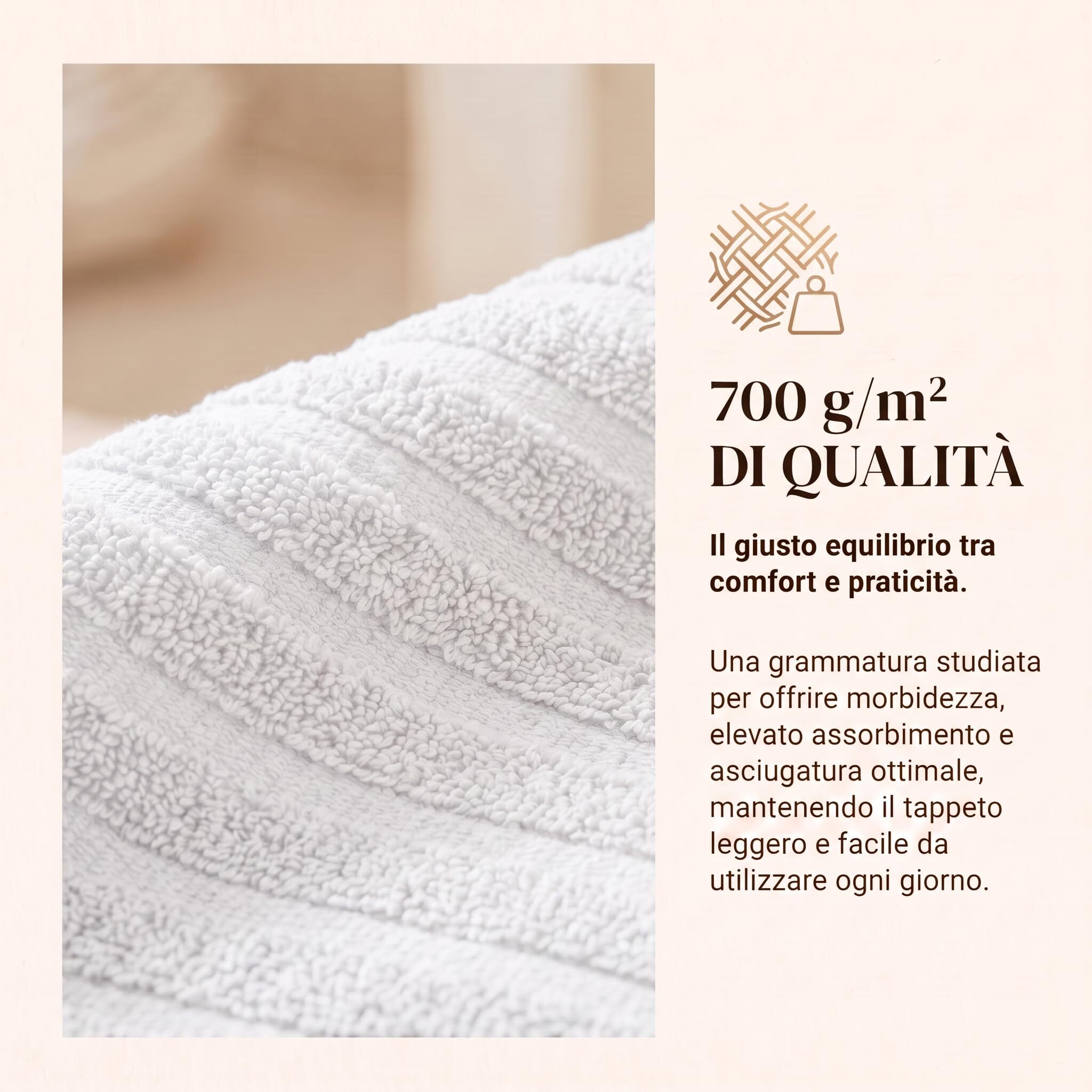 INTRECCI HOME Tappeto Bagno, in Puro Cotone 700 g, , Morbidezza Extra, Assorbenza Superiore, Elegante e Durevole