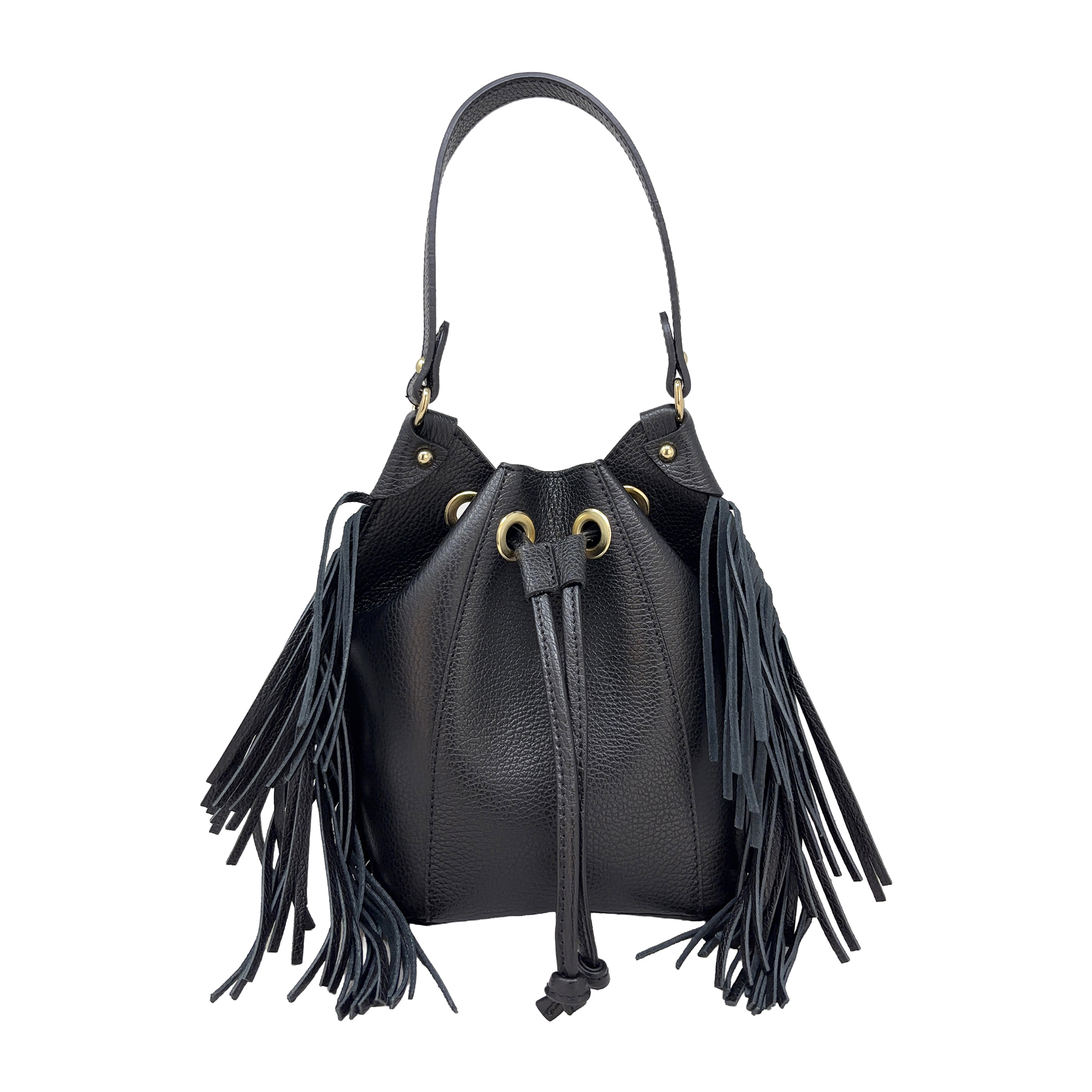 Borsa a Mano Secchiello da Donna in Pelle Dollaro con Frange