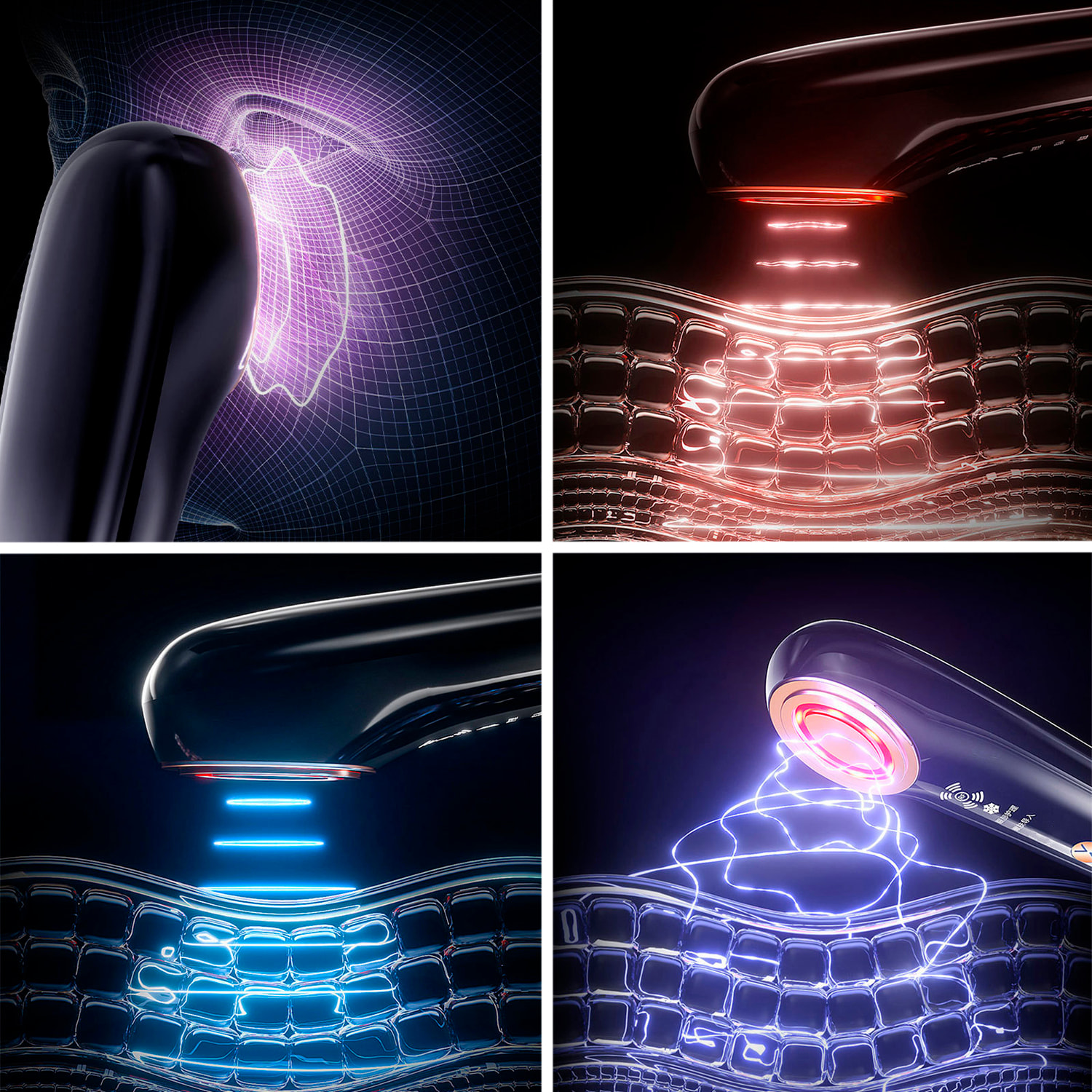 Strumento di bellezza RF multieffetto con 4 modalità d'uso.