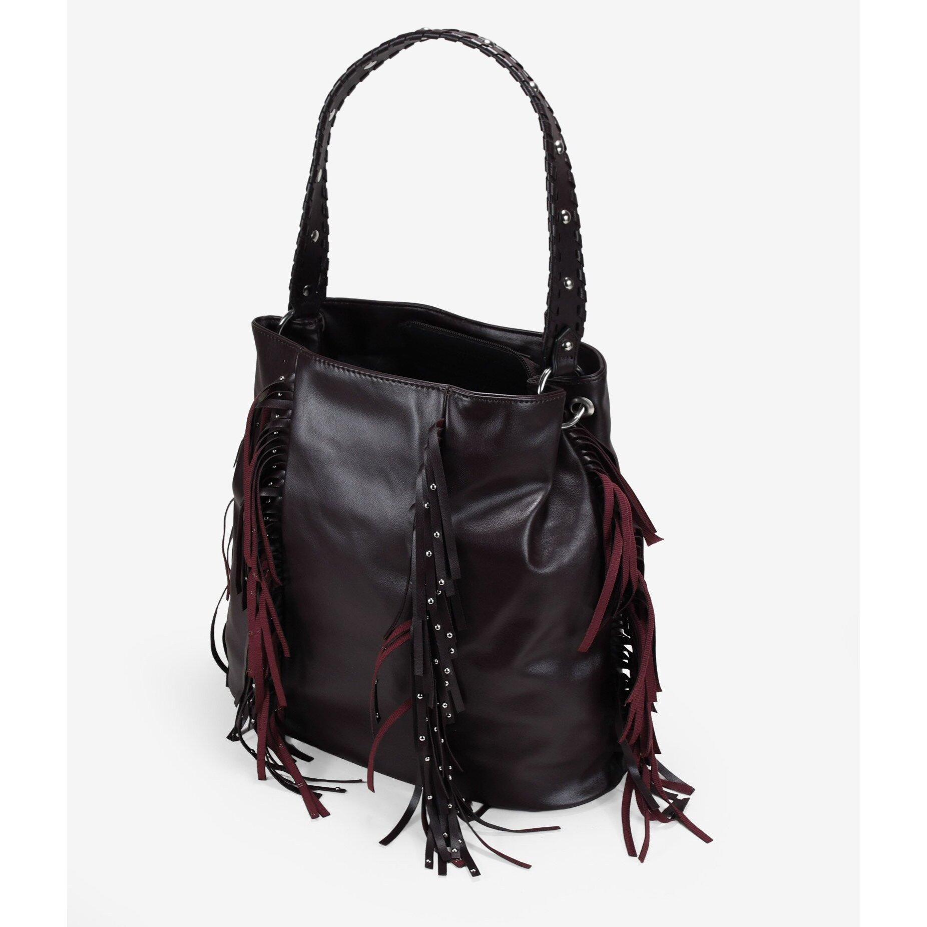 Bolso de hombro burdeos con flecos