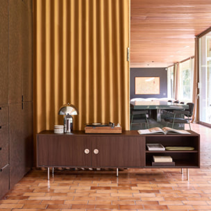 Meuble TV vintage décor bois et acier inoxydable 2 portes 180cm SHELBY