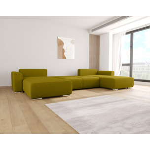 Gabriel - Canapé panoramique en U 7 places convertible avec coffre en tissu texturé - Vert