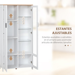 Alacena de Cocina Mueble Auxiliar de Cocina con Puerta de Vidrio Estantes Ajustables y Patas Elevadas para Salón Comedor 76x36x160 cm Blanco