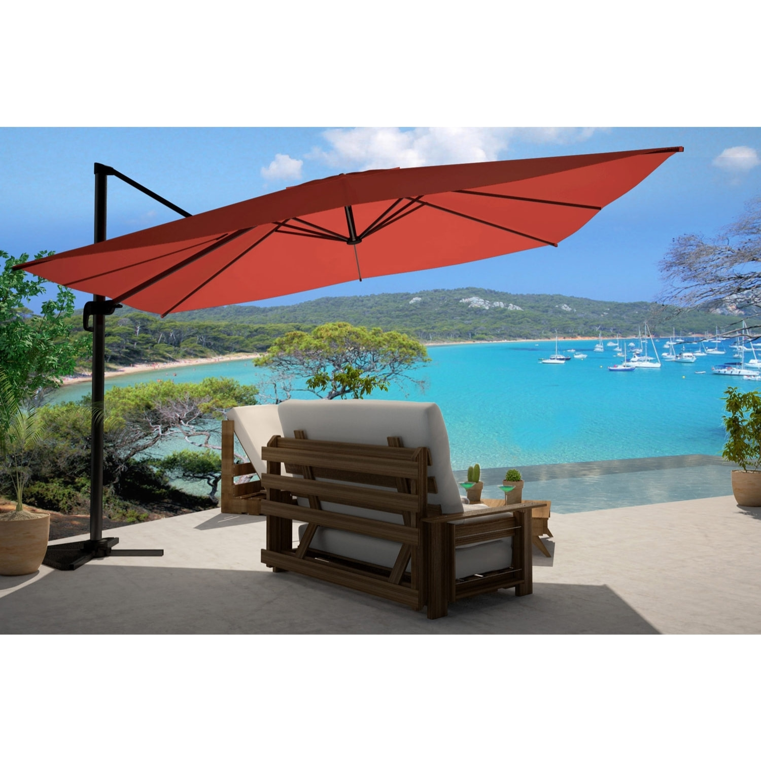 Parasol déporté et rotatif 3 x 4 m terracotta NAVIA