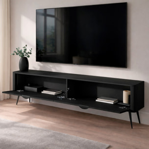 Mobile Porta TV Con 2 Ante A Ribalta Finitura Cannettato Mobiletto Design Moderno Elegante Piedini Slanciati Soggiorno Camera  200 x 51 x 38 cm nero