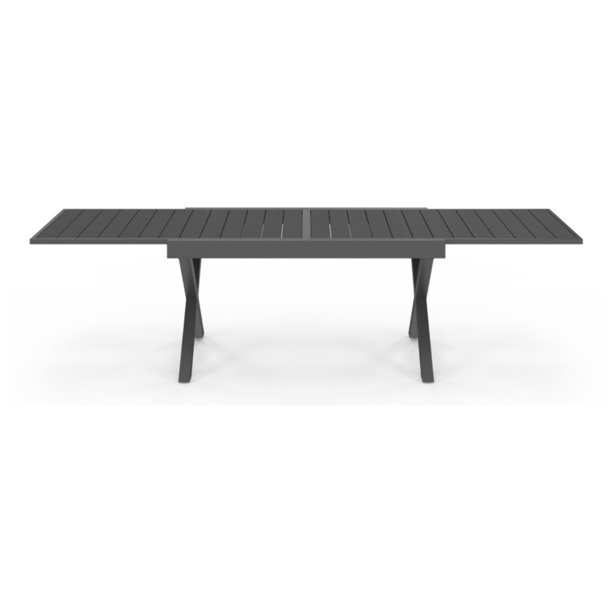 Table de jardin extensible en polywood gris anthracite et pieds croisés 135-270cm