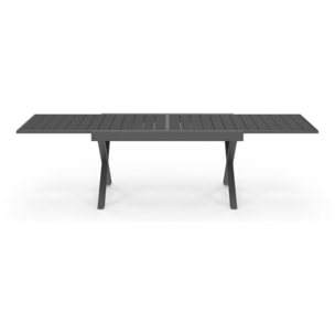 Table de jardin extensible en polywood gris anthracite et pieds croisés 135-270cm