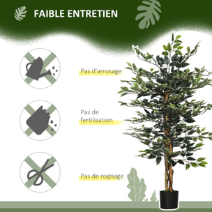 Arbre artificiel plante artificiel ficus banian hauteur 1,3 m tronc branches liane lichen feuilles grand réalisme pot inclus