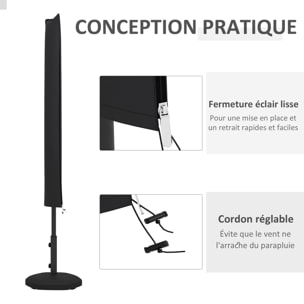 Housse de protection imperméable pour parasol droit avec fermeture éclair et cordon de serrage gris