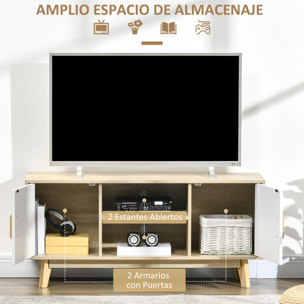 HOMCOM Mueble de TV para Televisores de hasta 55 Pulgadas Mesa para TV de Salón Moderna con 2 Puertas 2 Estantes Abiertos y Balda Interior Ajustable para Dormitorio 120x40x55 cm Natural y Blanco