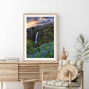 Affiche paysage voyage en islande Affiche + cadre en bois - Chêne
