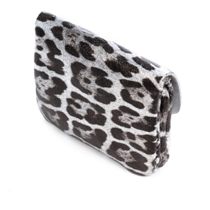 Alpignano monedero mujer. Piel auténtica Gamuza, diseño animal print leopardo, lacada brillante.