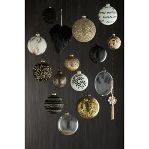 J-Line boule de Noël Oval Plat Fleur Sechée - verre - noir - large - boîte de 4