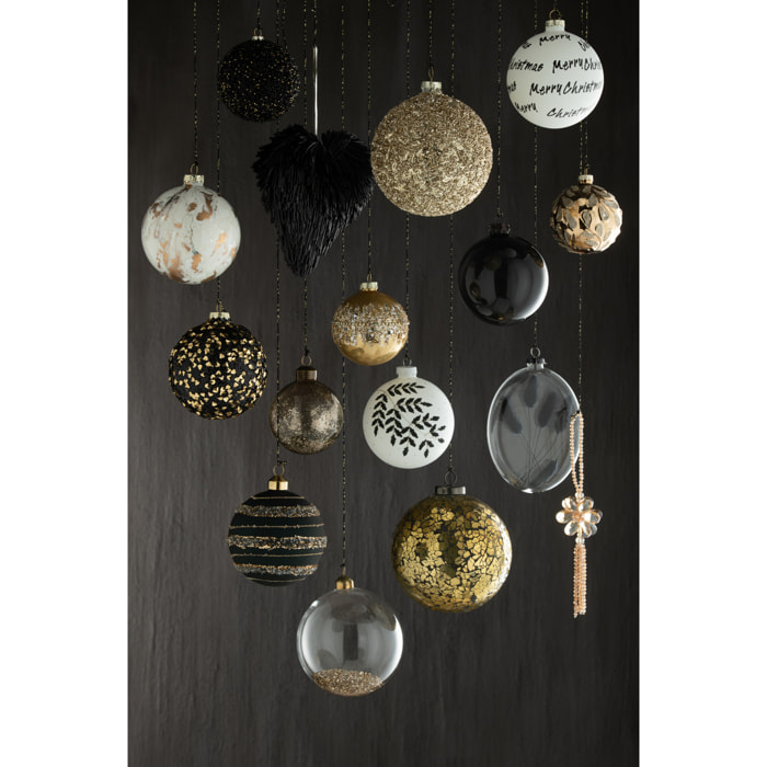 J-Line boule de Noël Oval Plat Fleur Sechée - verre - noir - large - boîte de 4