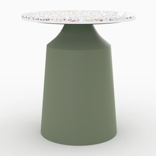 Table d'appoint ronde en terrazzo et métal vert kaki D44 cm - Daphné