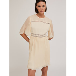 Motivi - Vestido bordado con detalles plisados. - Blanco