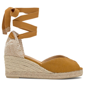 Sandalia de cuña Bilina estilo peep-toe en algodón orgánico lavado