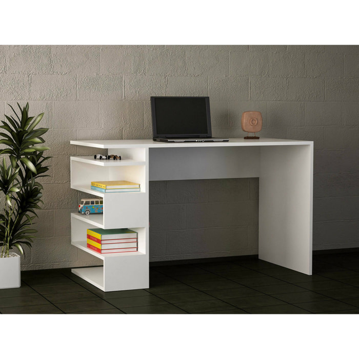 Scrivania Kate, Scrittoio multiuso, Tavolo per ufficio porta PC, Piano di lavoro, 120x60 h75 cm, Bianco