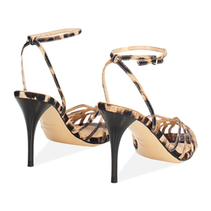 Sandalias de tacón leopardo con tacón de 9 cm